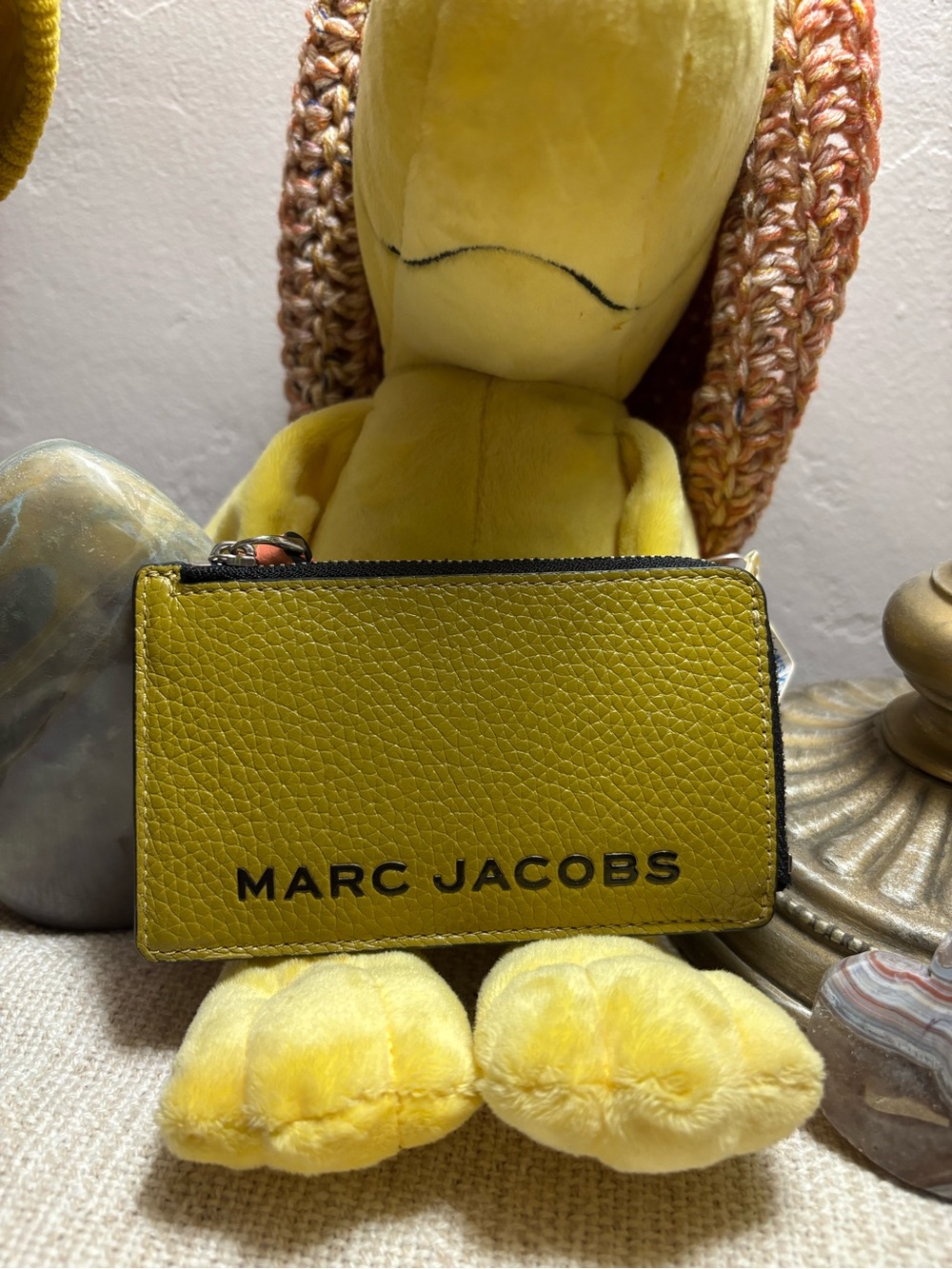 Marc Jacobs Yellow Pebbled Leather Zip Card Holder
